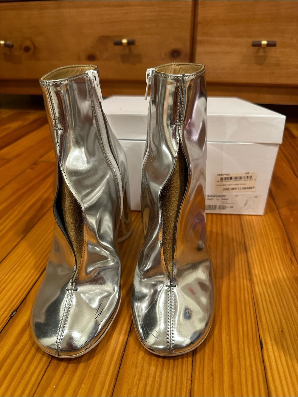 Maison Margiela MM6 Women’s Silver Metallic Split Front Ankle Boots